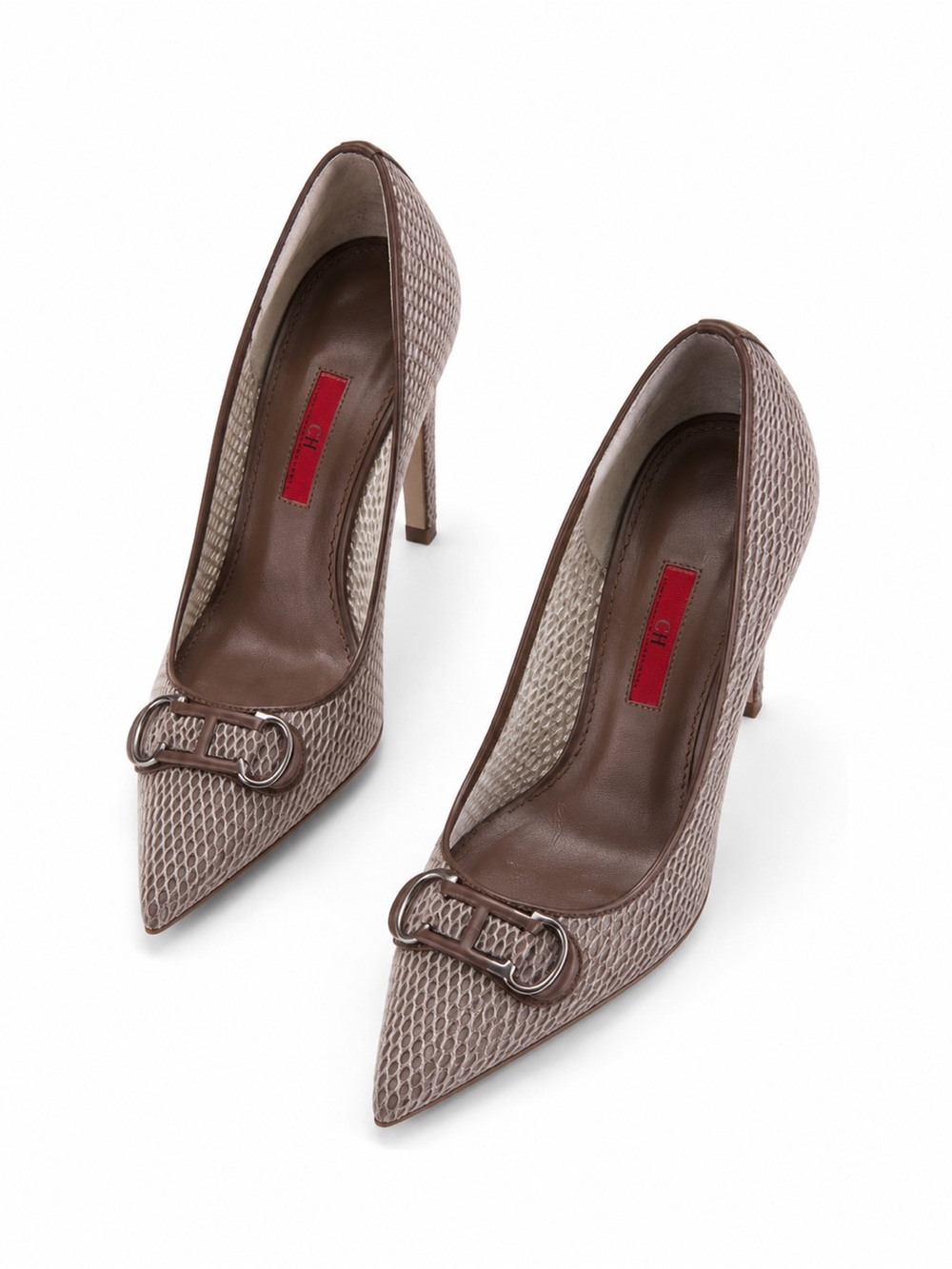 Textured Pointed-Toe High Heels in Taupe